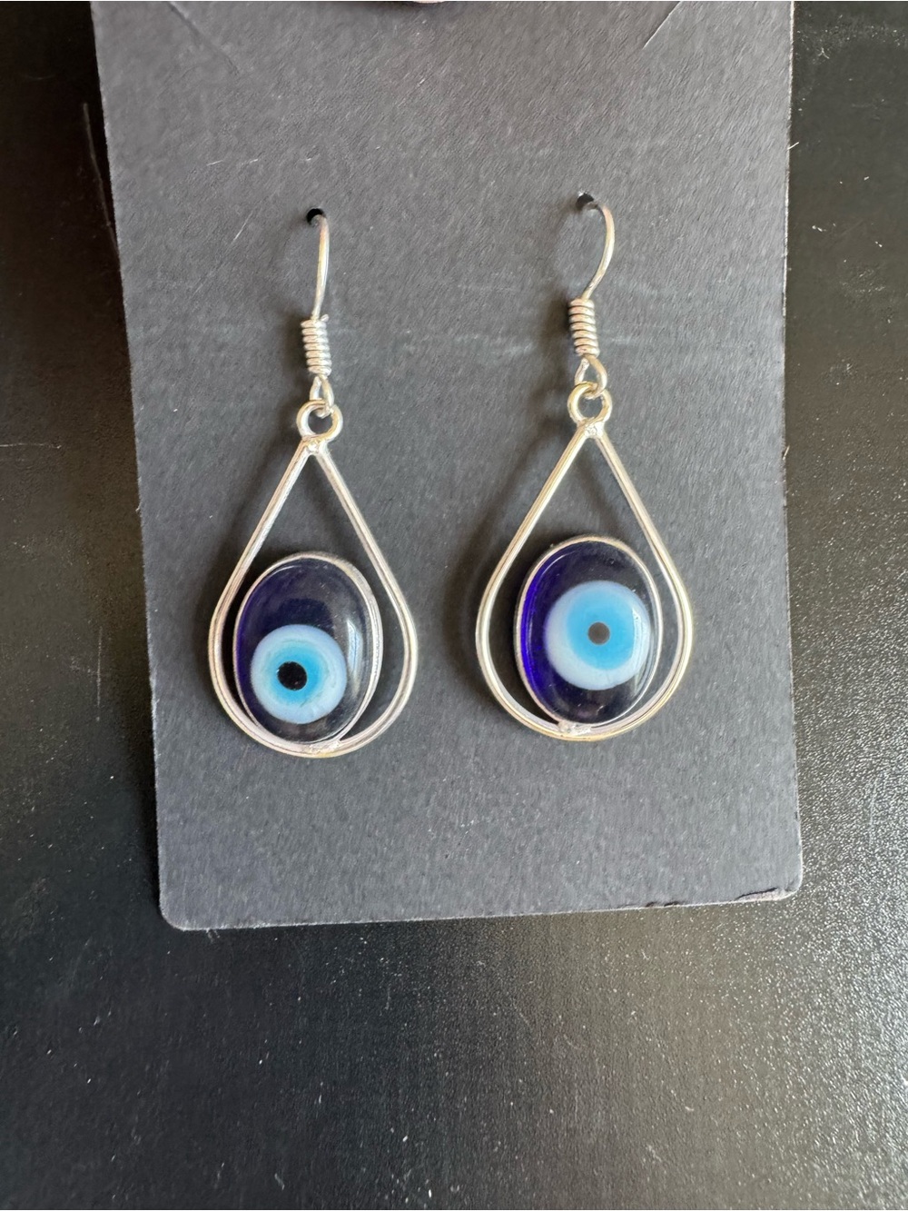 Handmade Blue Evil Eye Teardrop Dangle Earrings